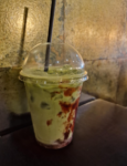 Strawberry iced matcha latte. Strawberry iced matcha latte.
